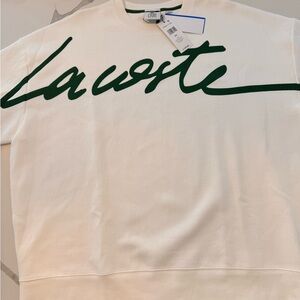 Lacoste Men's Cream Sweater with Green Script